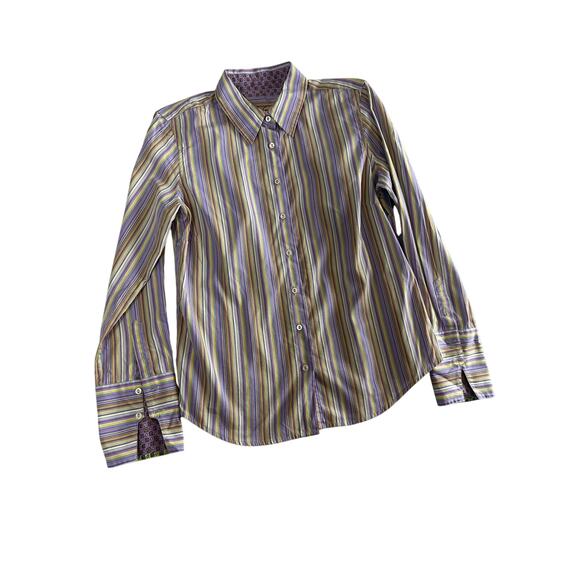 Robert Graham Long Sleeve Flip Cuff Shirt Striped Paisley - Size M - Picture 1 of 5
